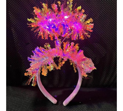 Püsküllü Led Işıklı Parlak Hologramlı Taç Pembe Püsküllü Led Işıklı Parlak Hologramlı Taç Pembe