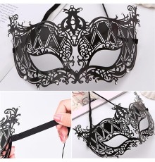 Kristal Gümüş Taşlı Siyah Lazer Kesim Metal Lüks Maske