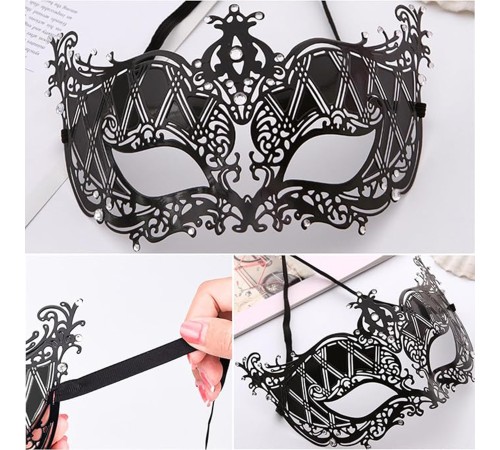 Kristal Gümüş Taşlı Siyah Lazer Kesim Metal Lüks Maske Kristal Gümüş Taşlı Siyah Lazer Kesim Metal Lüks Maske