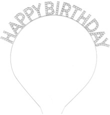 Gümüş Kristal Taşlı Happy Birthday Tacı