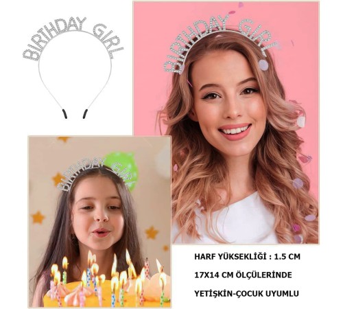 Kristal Taşlı Gümüş Birthday Girl Parti Tacı Kristal Taşlı Gümüş Birthday Girl Parti Tacı