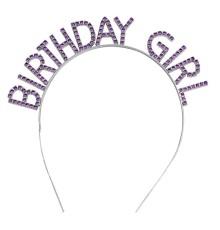 Mor Renk Kristal Taşlı Parlak Birthday Girl Yazılı Taç