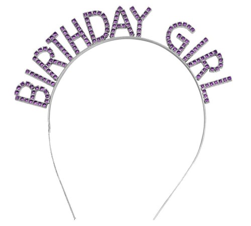 Mor Renk Kristal Taşlı Parlak Birthday Girl Yazılı Taç