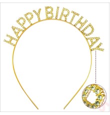 Altın Gold Renk Kristal Taşlı Parlak Happy Birthday Taç