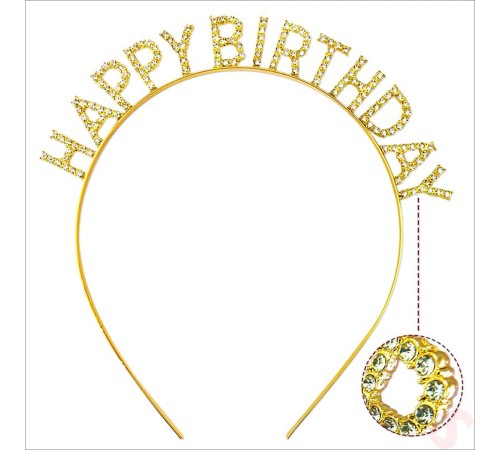 Altın Gold Renk Kristal Taşlı Parlak Happy Birthday Taç Altın Gold Renk Kristal Taşlı Parlak Happy Birthday Taç