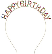 Renkli Kristal Taşlı Lüks Happy Birthday Taçı