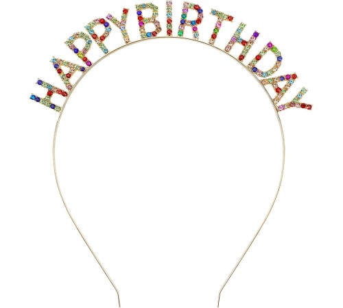 Renkli Kristal Taşlı Lüks Happy Birthday Taçı Renkli Kristal Taşlı Lüks Happy Birthday Taçı
