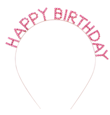 Pembe Kristal Taşlı Gold Happy Birthday Taçı