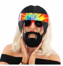 Siyah Saçlı Bandana Hippi Parti Gözlüğü
