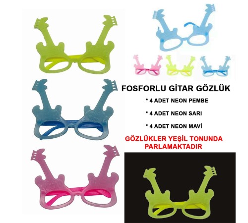 Fosforlu Gitar Glow Parti Gözlüğü 12 adet Fosforlu Gitar Glow Parti Gözlüğü 12 adet