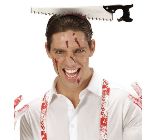 Kafaya Saplanmış Halloween Kanlı Testere Şaka Tacı Kafaya Saplanmış Halloween Kanlı Testere Şaka Tacı