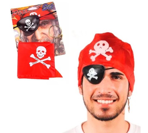 Korsan Bandana, Göz Maskesi ve Küpe 3'lü Kostüm Seti Korsan Bandana, Göz Maskesi ve Küpe 3'lü Kostüm Seti