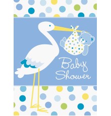 Baby Boy Stork Temalı Mavi Davetiye 8 Adet
