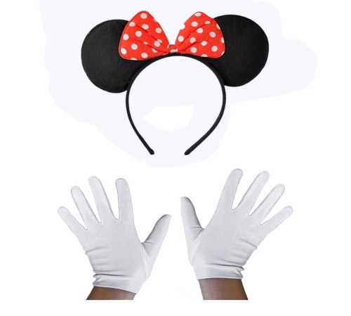 Kırmızı Fiyonklu Minnie Mouse Tacı ve Beyaz Eldiven Seti Kırmızı Fiyonklu Minnie Mouse Tacı ve Beyaz Eldiven Seti