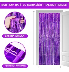 Mor Ekstra Metalize Saçaklı Arka Fon Perde