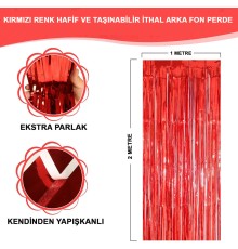 Kırmızı Metalize Parlak Saçaklı Perde
