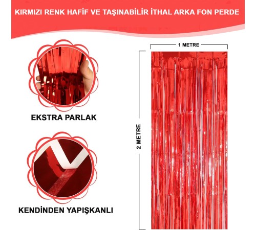 Kırmızı Metalize Parlak Saçaklı Perde Kırmızı Metalize Parlak Saçaklı Perde