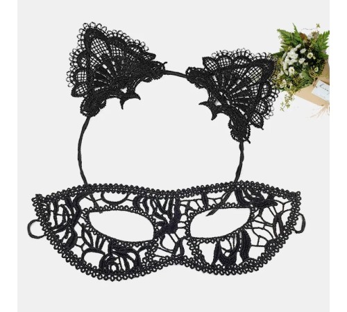 Siyah Dantel Maske ve Kulak Taç Seti No 12 Siyah Dantel Maske ve Kulak Taç Seti No 12