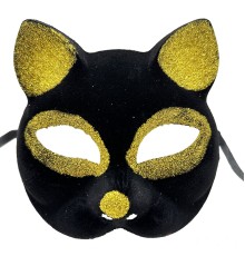 Siyah Renk Gold Simli Kedi Maskesi