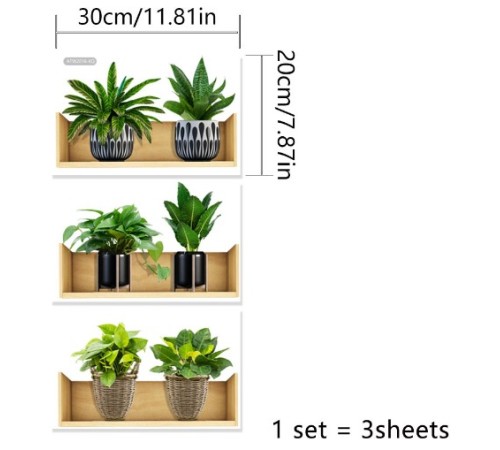 Raflı Bitki Tasarımlı Yapışkanlı Sticker 20*30 cm 3lü Set Raflı Bitki Tasarımlı Yapışkanlı Sticker 20*30 cm 3lü Set