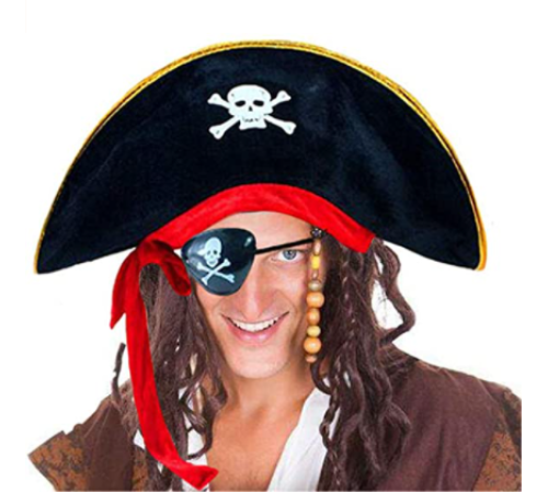 Yetişkin Boy Kadife Kaptan Jack Sparrow Korsan Şapkası ve Plastik Korsan Göz Maskesi Yetişkin Boy Kadife Kaptan Jack Sparrow Korsan Şapkası ve Plastik Korsan Göz Maskesi