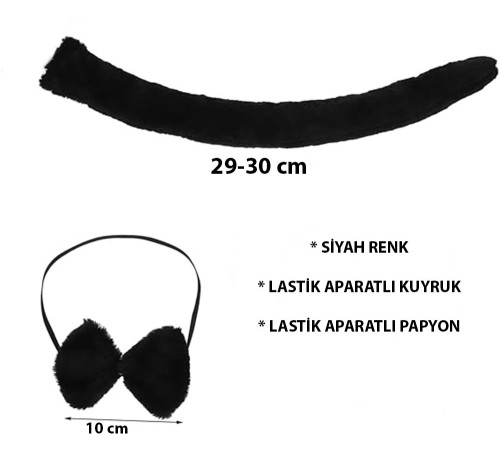 Peluş Siyah Renk Kuyruk ve Papyon Yetişkin Çocuk Uyumlu Peluş Siyah Renk Kuyruk ve Papyon Yetişkin Çocuk Uyumlu