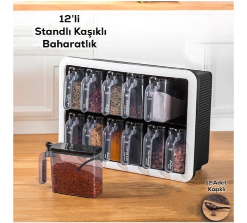 12'li Standlı Kaşıklı Baharatlık Seti 12'li Standlı Kaşıklı Baharatlık Seti