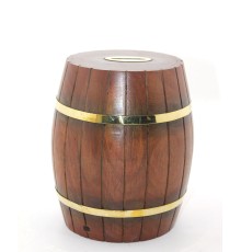 Pirinç Ahşap Fıçı Kumbara 18 Cm