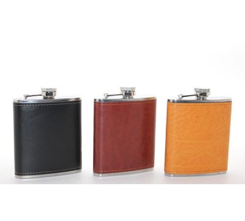 Paslanmaz Çelik Tekli 7 Oz Derili Matara Paslanmaz Çelik Tekli 7 Oz Derili Matara