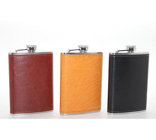 Paslanmaz Çelik Tekli 9 Oz Derili Matara Paslanmaz Çelik Tekli 9 Oz Derili Matara
