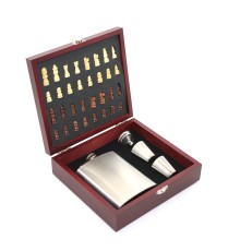 Ahşap Kutulu Satrançlı Matara Seti 8 oz