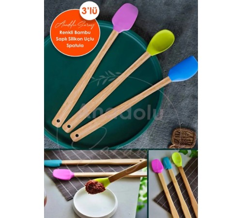 Silikon Uçlu Isıya Dayanıklı Bambu Spatula 3'lü Set Silikon Uçlu Isıya Dayanıklı Bambu Spatula 3'lü Set