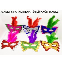 Tüylü Kağıt Parti Venedik Balo After Maskesi 6 Adet