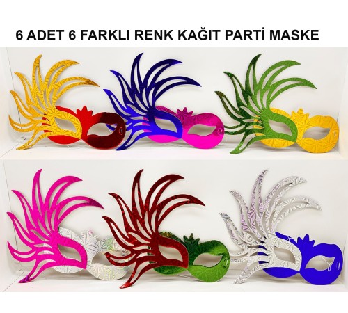 Rengarenk Kağıt Parti Balo Maskesi 6 Adet Rengarenk Kağıt Parti Balo Maskesi 6 Adet