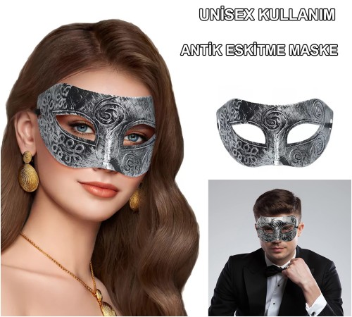 Gümüş Renk Antik Tarz Balo Maskesi Gümüş Renk Antik Tarz Balo Maskesi