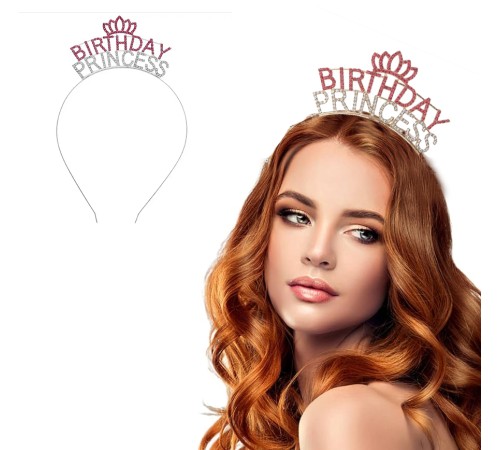 Kristal Taşlı Birthday Princess Yazılı Parti Tacı Pembe Renk Kristal Taşlı Birthday Princess Yazılı Parti Tacı Pembe Renk