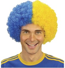 Sarı Lacivert Kıvırcık Afro Bonus Taraftar Peruğu