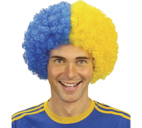 Sarı Lacivert Kıvırcık Afro Bonus Taraftar Peruğu