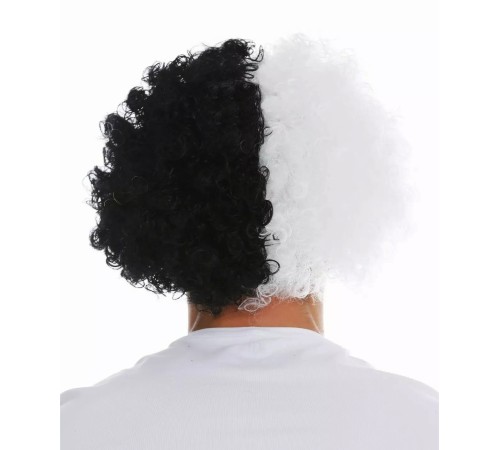 Siyah Beyaz Kıvırcık Afro Bonus Taraftar Peruğu Siyah Beyaz Kıvırcık Afro Bonus Taraftar Peruğu