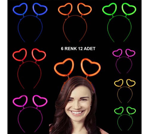 Glow Stick Karanlıkta Yanan Fosforlu Kalp Taç 12 Adet Glow Stick Karanlıkta Yanan Fosforlu Kalp Taç 12 Adet