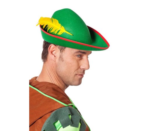 Yeşil Renk Robin Hood Şapkası Sarı Tüylü Yeşil Renk Robin Hood Şapkası Sarı Tüylü