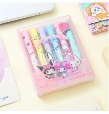 6'lı Fosforlu Kalem Seti - Sanrio Karakterleri, Kuromi, Hello Kitty