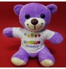 Happy Birthday Tişörtlü Peluş Mor Ayıcık