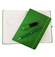 Yeşil Termo Deri Defter, Kalem ve Anahtarlık Seti