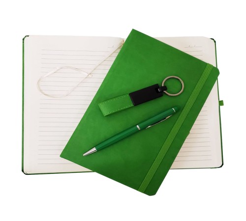 Yeşil Termo Deri Defter, Kalem ve Anahtarlık Seti Yeşil Termo Deri Defter, Kalem ve Anahtarlık Seti