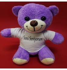 Seni Seviyorum Tişörtlü Mor Peluş Ayıcık