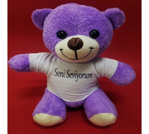 Seni Seviyorum Tişörtlü Mor Peluş Ayıcık Seni Seviyorum Tişörtlü Mor Peluş Ayıcık