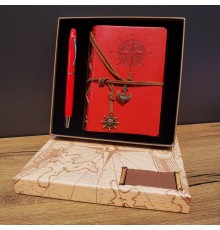 Kırmızı Pusula Tasarım Deri Defter Ve Touchpen Kalem Seti