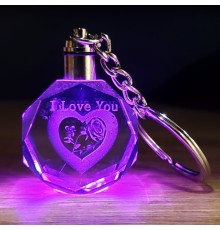 I Love You Kalp İçinde Gül Renk Değiştiren Kristal Anahtarlık
