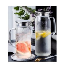 1500 ml Borosilikat Cam Su Sürahisi - Metal Kapaklı ve Isıya Dayanıklı